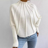 High Neck Solid Color Long Sleeved Knitted Bat Sleeve Sweater