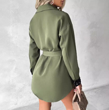 Women'S Splicing Green Long Sleeved Dress