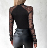 Solid Color Mesh Splicing Long Sleeved Tops