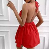 Women's Red Sexy V-Neck Hanging Neck Dress