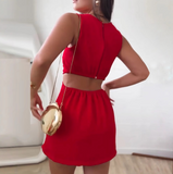 Sexy Solid Color Sleeveless Red Dress