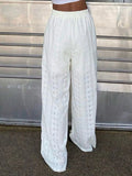 Solid Color Embroidered Casual Pants
