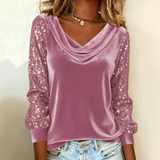 Solid Color Fashion Sequin Spliced Long Sleeved T-Shirt Top