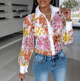 Elegant Temperament Printed Lace Long Sleeved Shirt