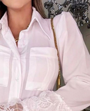 Pocket Lace Patchwork Flared Sleeve Shirt