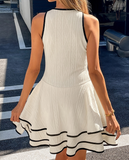 Solid Color Round Neck Splicing Sleeveless Dress