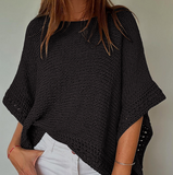 Elegant Temperament Solid Color Bat Sleeve Knitted Sweater