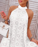 Casual Printed Sleeveless White Dress