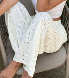 Solid Color Embroidered Casual Pants