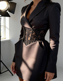 Women'S Sweet Long Sleeved Lace Splicing Dress