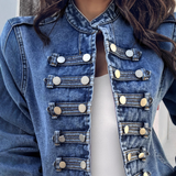 Solid Color Temperament Elegant Button Up Long Sleeved Denim Jacket