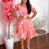 Temperament Floral Print Breasted Patchwork Dress