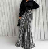 Slim Striped Elastic Flared Pants Casual Pants