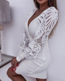 Fashion White Lace Long Sleeved Dress