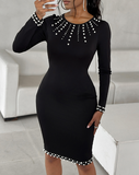 Black Beaded Long Sleeved Dress