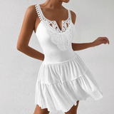 Lace V-Neck Sleeveless Ruffle Edge Dress