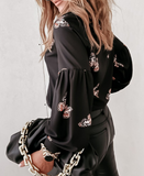 Elegant Temperament Butterfly Long Sleeve Black Shirt