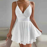 V-Neck Women'S White Sling Sleeveless Dress