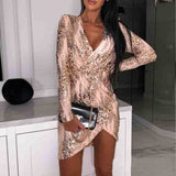 Temperament V-Neck Long sleeved Sequin Dress