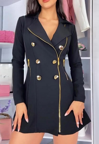 Women's Fashion Design Long Sleeve Button Zipper Dress