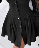Elegant Mesh Splicing Long Sleeves Black Dress