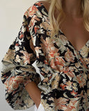 Temperament V-Neck Printed Long Sleeved Shirt