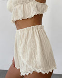 Lace Sling Vest Two Piece Shorts Set