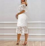 Women'S Sexy One Shoulder White Lace Dress
