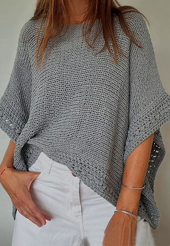 Elegant Temperament Solid Color Bat Sleeve Knitted Sweater