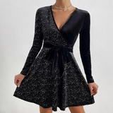 Fashion Elegant Long Sleeved V-Neck Sequined Dress