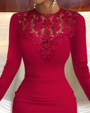 Fashion Round Neck Lace Splicing Tight Dress