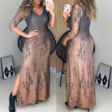 Sexy Women'S Leaf Print V-Neck Dress