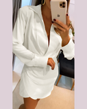 Fashion Solid Color V-Neck Long Sleeved Dress
