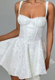 Jacquard Lace Splicing Sling White Dress