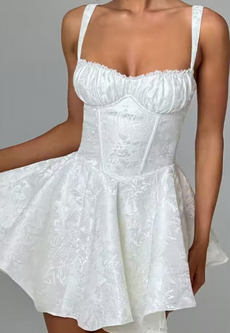 Jacquard Lace Splicing Sling White Dress