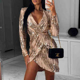 Temperament V-Neck Long sleeved Sequin Dress