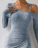 Women's Grey Off Shoulder Long Sleeve Dress