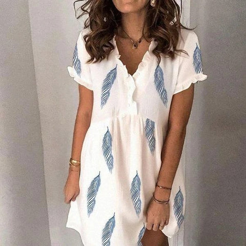 Fashion Mini V-neck Printed Short Sleeve Dress