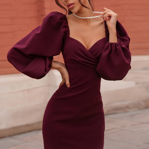 Long-Sleeved Word Shoulder Sexy Backless Slim Dress