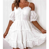 Embroidered Lace Wrap Chest Strap Splicing Dress