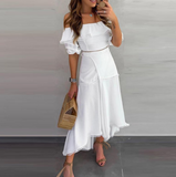 Elegant Solid Color One-Shoulder Ruffled Slit Dress