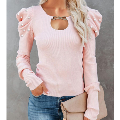 Solid Color Long Sleeve Puff Sleeve Shirt Top