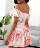 One-Shoulder Printed Chiffon Dress