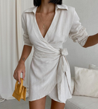 Solid Color Women's Long Sleeve White Dress