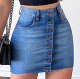 Solid Color Denim Bag Hip Skirt