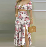 Sexy Chiffon Short Sleeve Floral Two-Piece Set