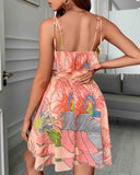 Fashion Pink Floral Print Sling Sleeveless Dress