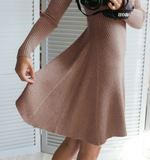 Long Sleeved Solid Color Round Neck Slim Dress