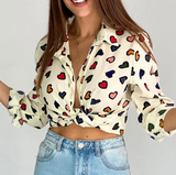 Women's Fashion Slim Beige Love Printed Shirt