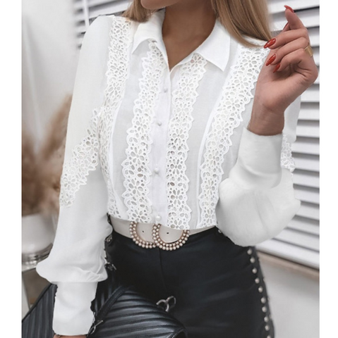 Fashion Lace Long-Sleeved V-Neck Button Shirt